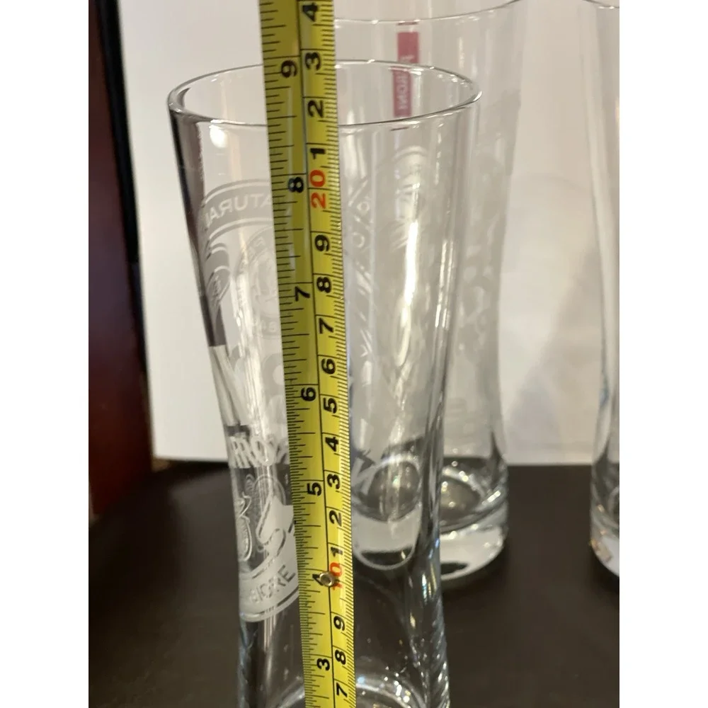 Peroni Nastro Azzurro Beer Glasses Set of 4 Tall Etched Pilsner Red Logo Tags
